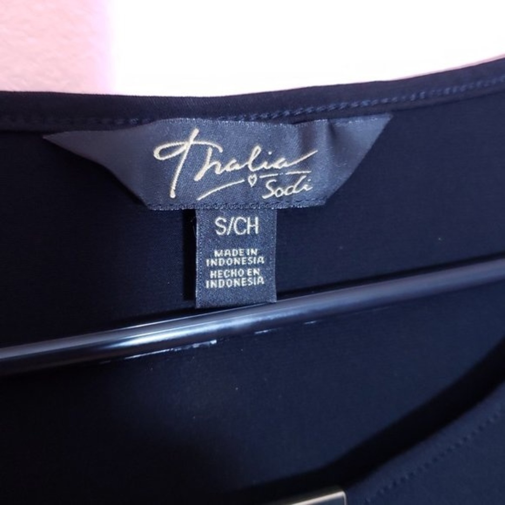 Thalia Sodi Black Bell Sleeve Laced Grommet Top Small Keyhole Dressy Chic Blouse - Picture 4 of 6